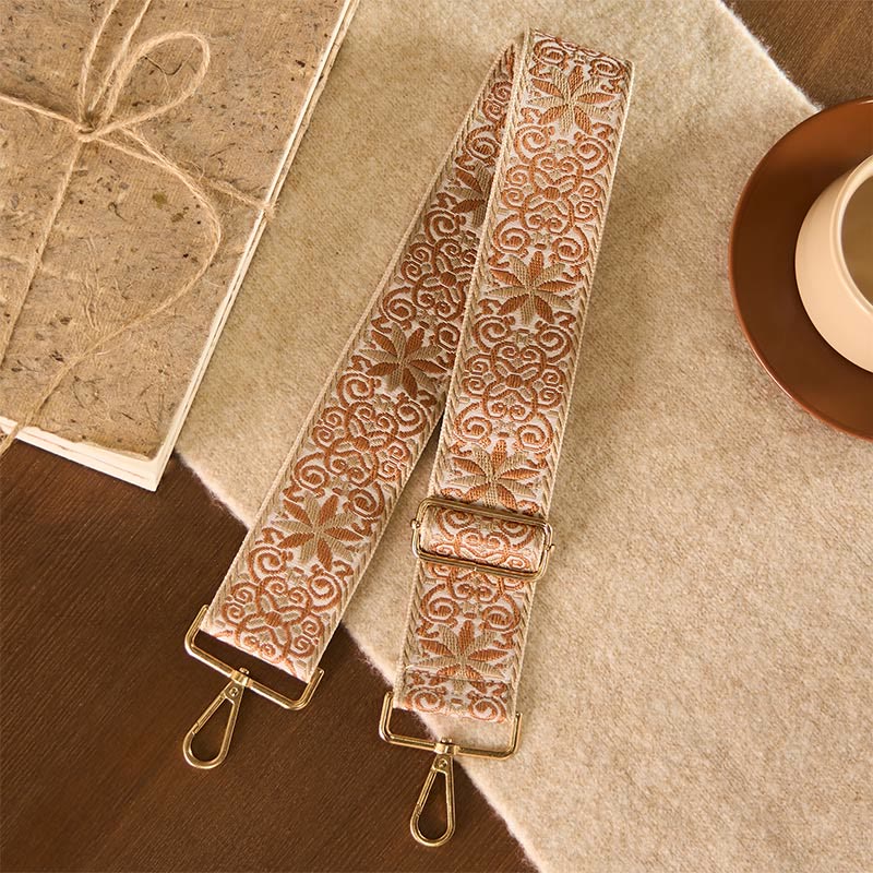 Buddha Stonesボヘミアンブラウンベージュフラワー幾何学模様刺繍調節可能なハンドバッグクロスボディショルダーバッグ財布ストラップ交換用 - image 2