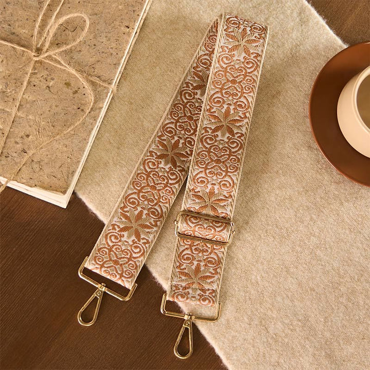 Buddha Stonesボヘミアンブラウンベージュフラワー幾何学模様刺繍調節可能なハンドバッグクロスボディショルダーバッグ財布ストラップ交換用 - image 2