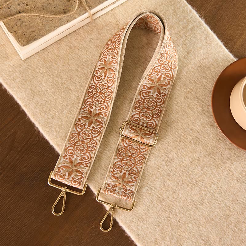 Buddha Stonesボヘミアンブラウンベージュフラワー幾何学模様刺繍調節可能なハンドバッグクロスボディショルダーバッグ財布ストラップ交換用 - image 1