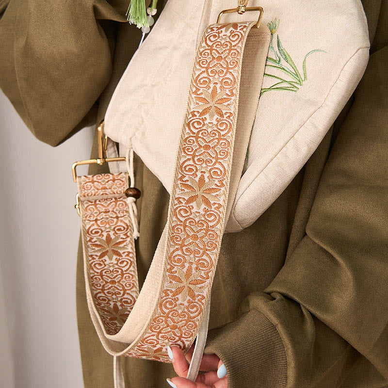 Buddha Stonesボヘミアンブラウンベージュフラワー幾何学模様刺繍調節可能なハンドバッグクロスボディショルダーバッグ財布ストラップ交換用 - image 5