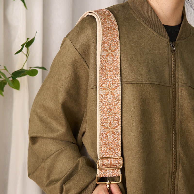 Buddha Stonesボヘミアンブラウンベージュフラワー幾何学模様刺繍調節可能なハンドバッグクロスボディショルダーバッグ財布ストラップ交換用 - image 4