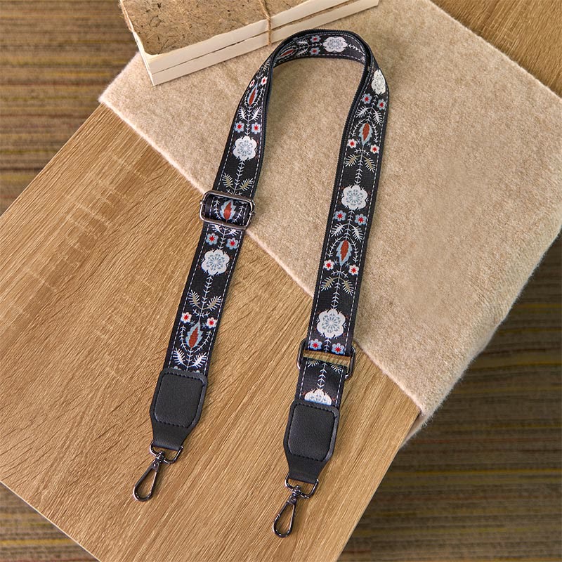 Buddha Stonesボヘミアン ブラックフラワー 幾何学模様 調節可能 ハンドバッグ クロスボディ ショルダーバッグ ストラップ 交換用 - image 1