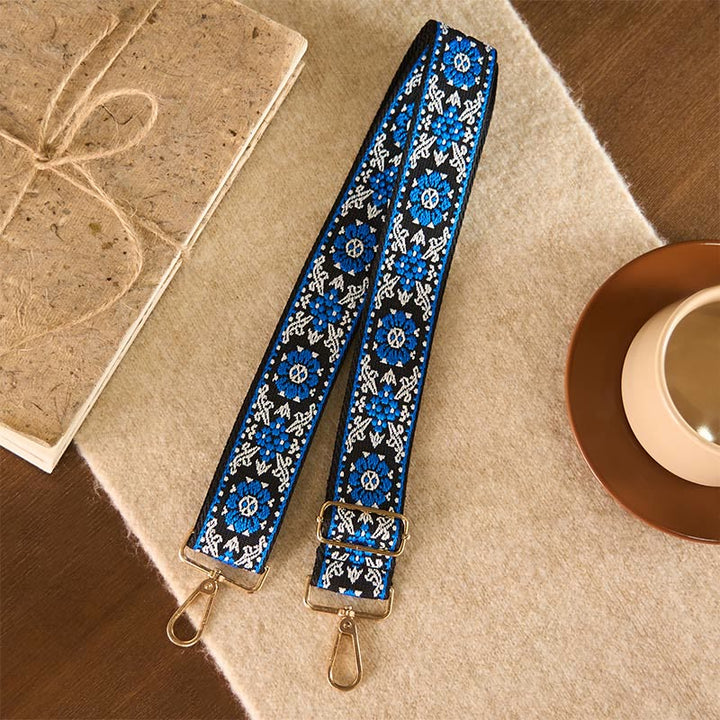 Buddha Stonesボヘミアン ラウンドフラワー 幾何学模様 刺繍 調節可能 ハンドバッグ クロスボディ ショルダーバッグ 財布 ストラップ 交換用 - ダークブルー 76-136cm×5cm - image 9