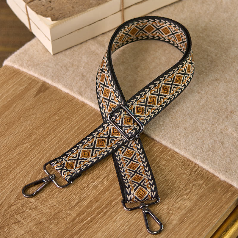 Buddha Stonesボヘミアン ダイヤモンド ロンバス ストライプ 幾何学模様 調節可能 ハンドバッグ クロスボディ ショルダーバッグ ストラップ 交換用 - 茶色 - 75～145cm×3.8cm - image 2