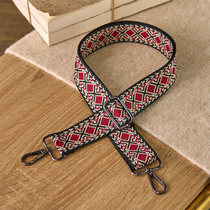 Buddha Stonesボヘミアン ダイヤモンド ロンバス ストライプ 幾何学模様 調節可能 ハンドバッグ クロスボディ ショルダーバッグ ストラップ 交換用 - 赤 - 75～145cm×3.8cm - image 4