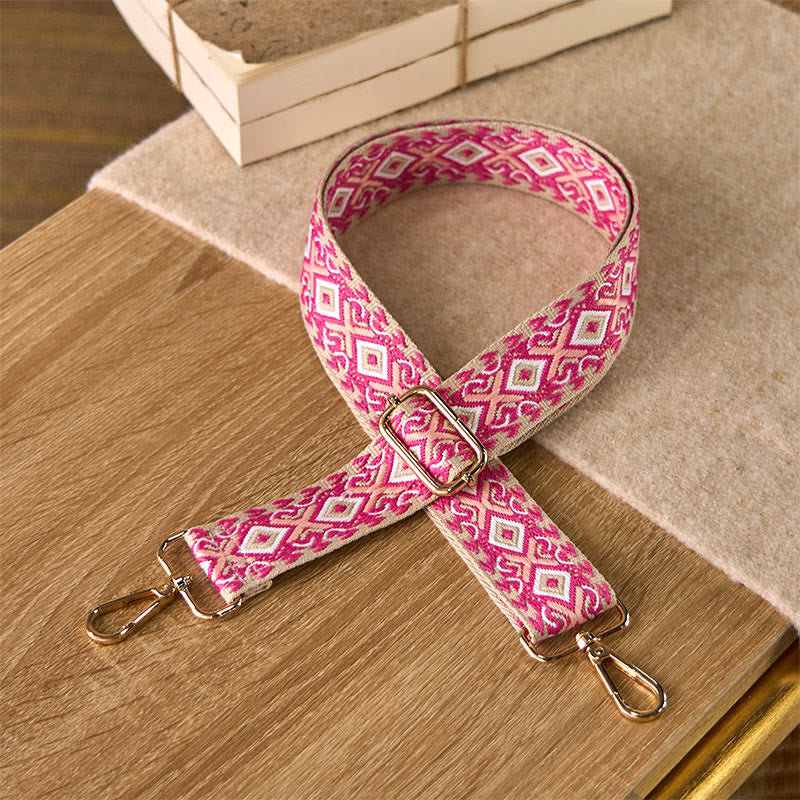 Buddha Stonesボヘミアン 菱形 四辺形 ストライプ 幾何学模様 ジャカード 調節可能 ハンドバッグ クロスボディ ショルダーバッグ ストラップ 交換用 - ピンク - 75～145cm×3.8cm - image 5