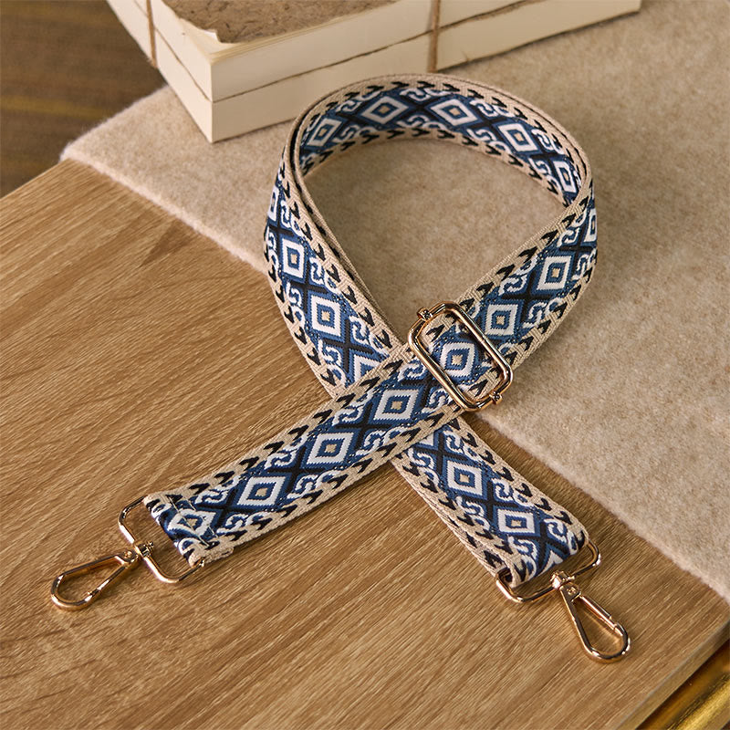 Buddha Stonesボヘミアン 菱形 四辺形 ストライプ 幾何学模様 ジャカード 調節可能 ハンドバッグ クロスボディ ショルダーバッグ ストラップ 交換用 - スティールブルー - 75～145cm×3.8cm - image 7