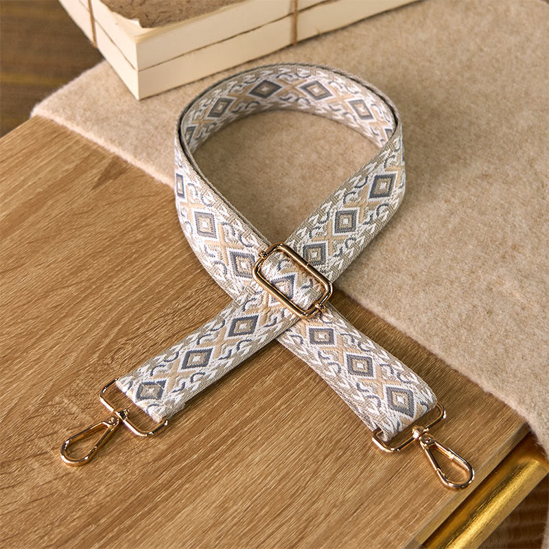 Buddha Stonesボヘミアン 菱形 四辺形 ストライプ 幾何学模様 ジャカード 調節可能 ハンドバッグ クロスボディ ショルダーバッグ ストラップ 交換用 - ベージュ - 75～145cm×3.8cm - image 9