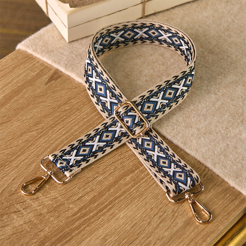 Buddha Stonesボヘミアン ロンバス ストライプ 幾何学模様 ジャカード 調節可能 ハンドバッグ クロスボディ ショルダーバッグ ストラップ 交換用 - ダークブルー - 75～145cm×3.8cm - image 0