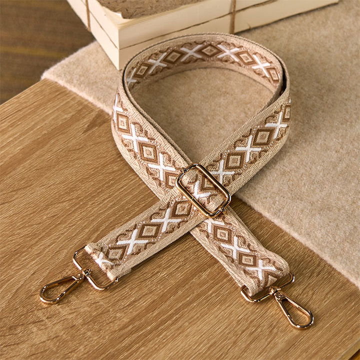 Buddha Stonesボヘミアン ロンバス ストライプ 幾何学模様 ジャカード 調節可能 ハンドバッグ クロスボディ ショルダーバッグ ストラップ 交換用 - 茶色 - 75～145cm×3.8cm - image 7