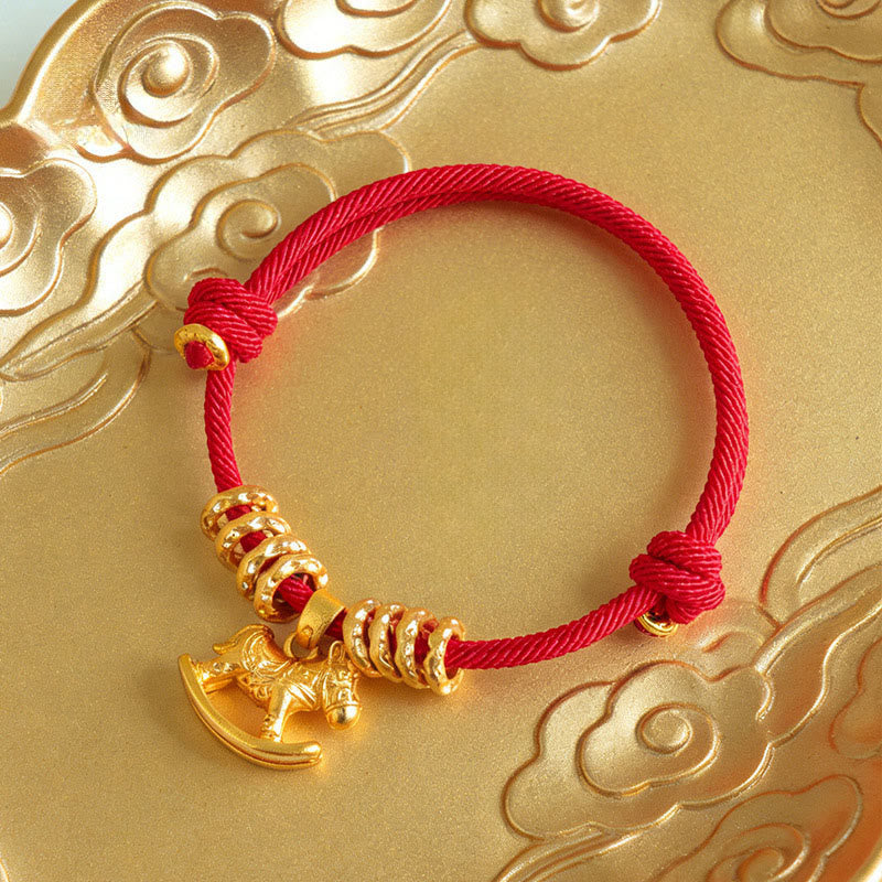 Buddha Stones午年 シンプル 馬 サークル チャーム ロープ 信仰 ブレスレット - image 0