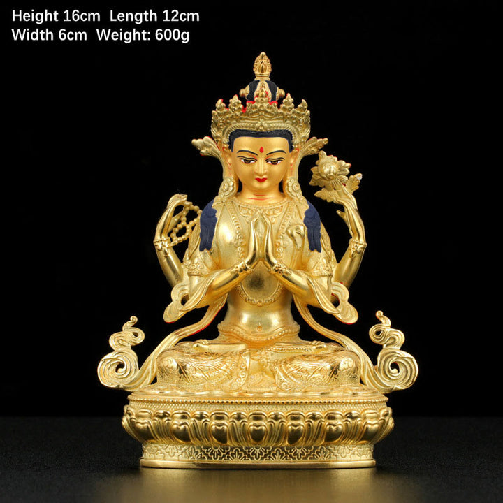 観音菩薩四臂守護銅金メッキ像装飾 - 5インチ - image 1
