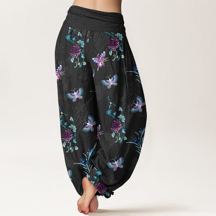 Buddha Stonesピュアコットン フレッシュエレガント バタフライグラスフラワー柄 レディース 伸縮性ウエスト ハーレムパンツ - image 6