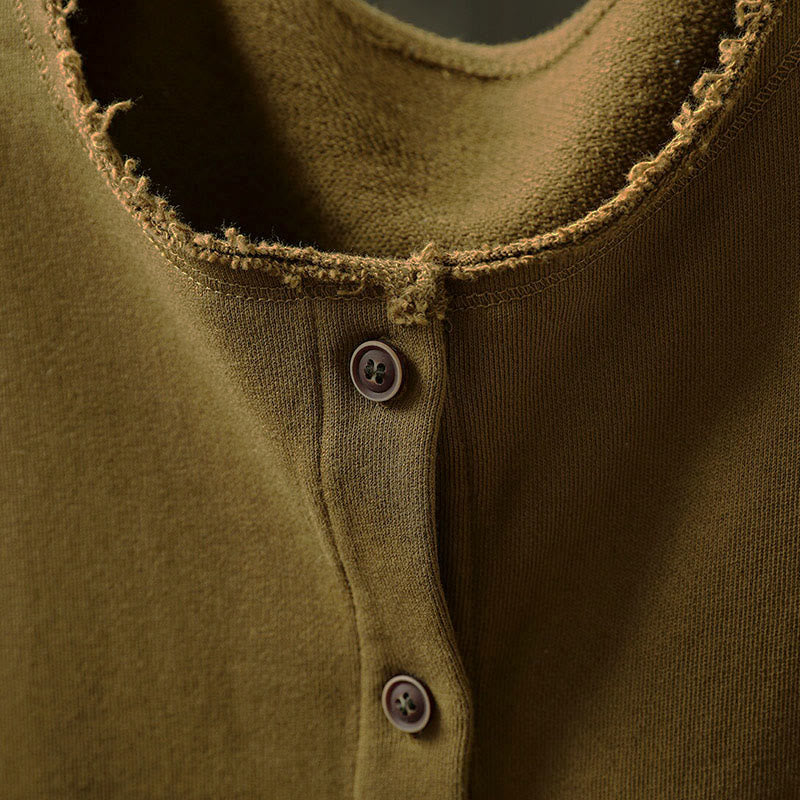 Buddha Stones秋冬 無地 ボタンダウン クルーネック 長袖 レディース コットンシャツ - image 12