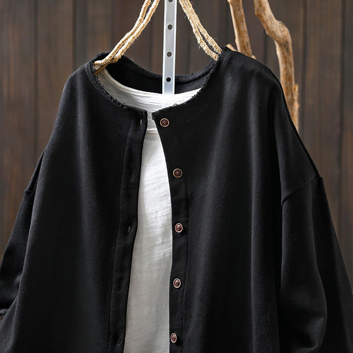 Buddha Stones秋冬 無地 ボタンダウン クルーネック 長袖 レディース コットンシャツ - image 17