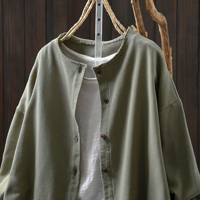 Buddha Stones秋冬 無地 ボタンダウン クルーネック 長袖 レディース コットンシャツ - image 23