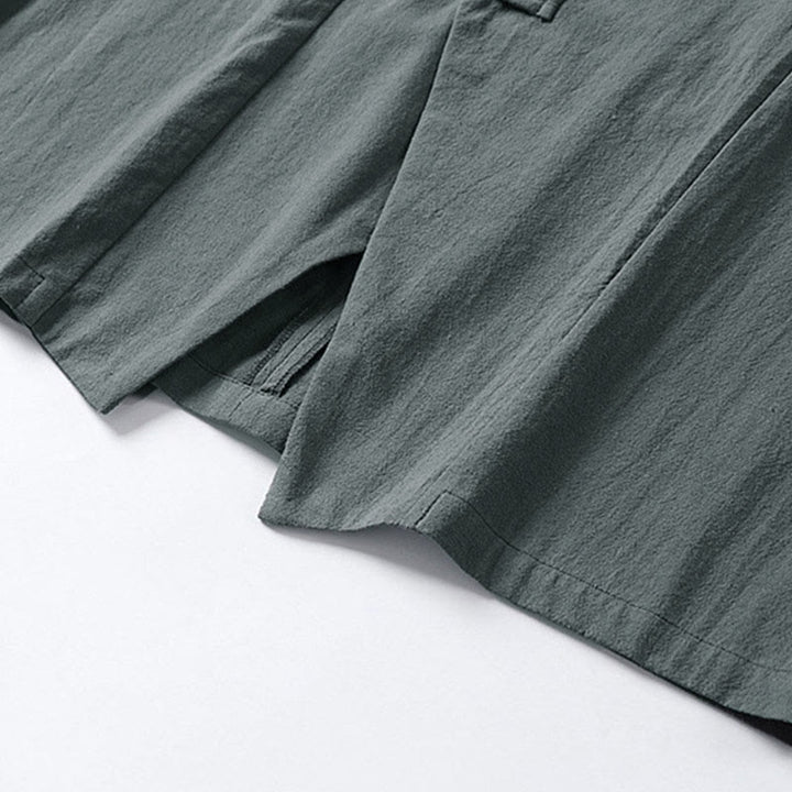 Buddha Stones無地 ワンチャイニーズフロッグボタンジャケット コットンリネン メンズ 半袖着物 - image 6