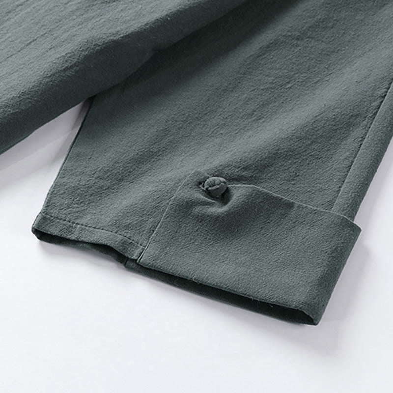 Buddha Stones無地 ワンチャイニーズフロッグボタンジャケット コットンリネン メンズ 半袖着物 - image 7