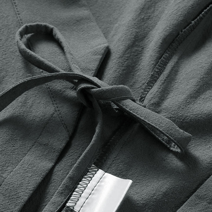 Buddha Stones無地 レースアップ コットンリネン メンズ 七分袖 着物 - image 3