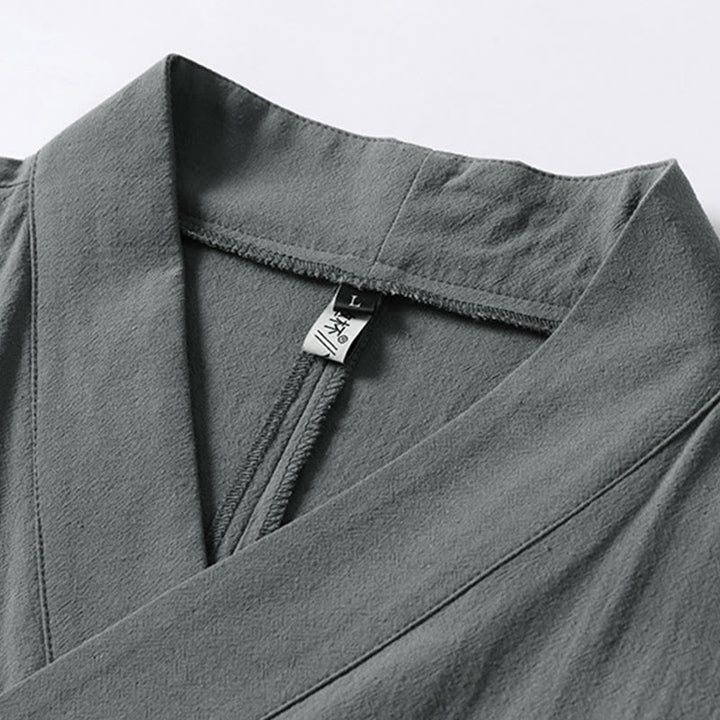 Buddha Stones無地 レースアップ コットンリネン メンズ 七分袖 着物 - image 2