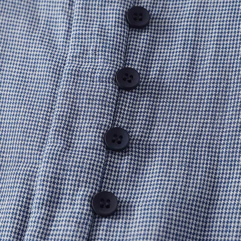 Buddha Stones秋冬 ブルーストライプ カラーブロッキング スタンドカラー ボタンダウンデザイン レディース 長袖シャツ - image 5