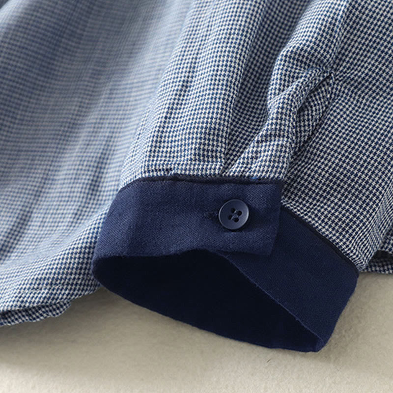 Buddha Stones秋冬 ブルーストライプ カラーブロッキング スタンドカラー ボタンダウンデザイン レディース 長袖シャツ - image 8