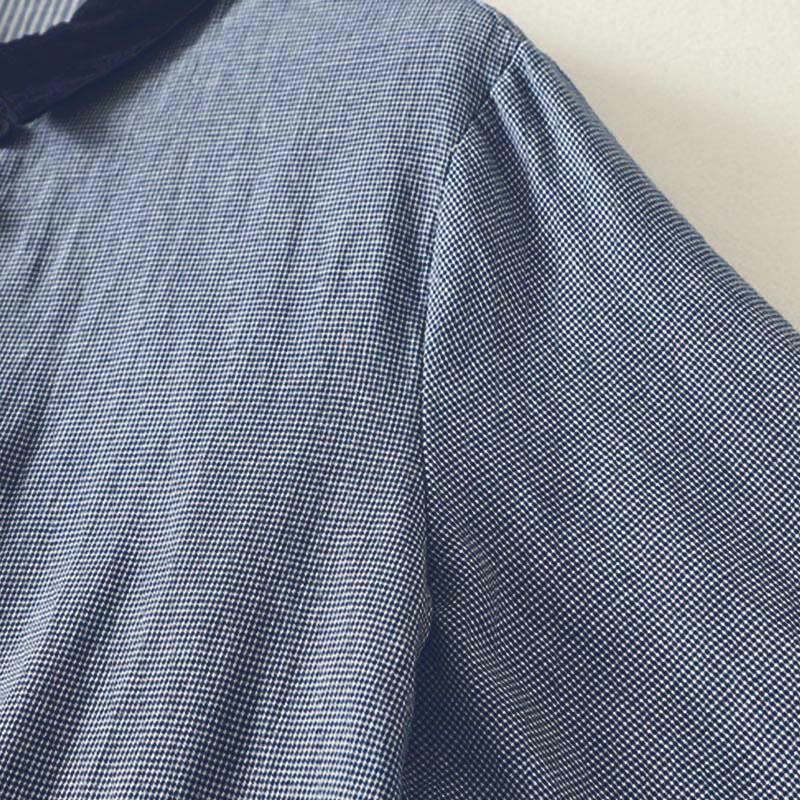 Buddha Stones秋冬 ブルーストライプ カラーブロッキング スタンドカラー ボタンダウンデザイン レディース 長袖シャツ - image 4