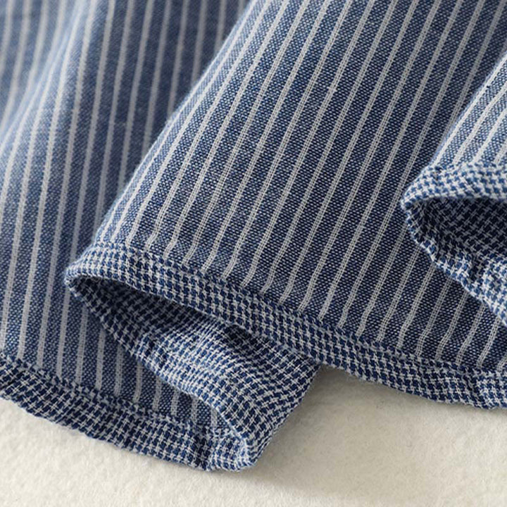 Buddha Stones秋冬 ブルーストライプ カラーブロッキング スタンドカラー ボタンダウンデザイン レディース 長袖シャツ - image 7