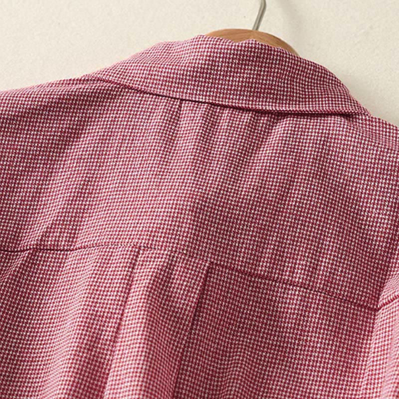 Buddha Stones秋 猫 子猫 刺繍 チェック柄 スタンドカラー ボタンダウンデザイン レディース 長袖シャツ - image 9