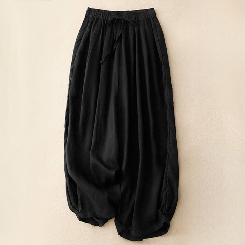 Buddha Stones夏用 伸縮性ウエスト コットン レディース カプリ クロップド丈 ハーレムパンツ ポケット付き - 黒 - US8-10，UK/AU12-14，EU40-42 (2XL) - image 10