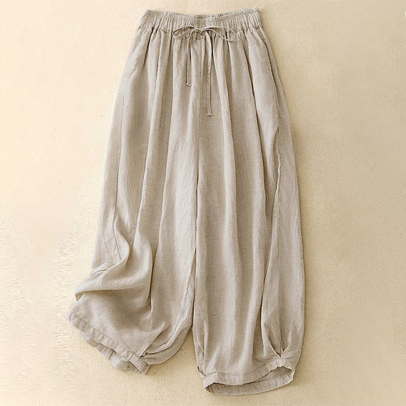 Buddha Stonesサマー エラスティックウエスト レディース カプリ丈 クロップド ハーレムパンツ ポケット付き - ベージュ - US8-10，UK/AU12-14，EU40-42 (2XL) - image 0