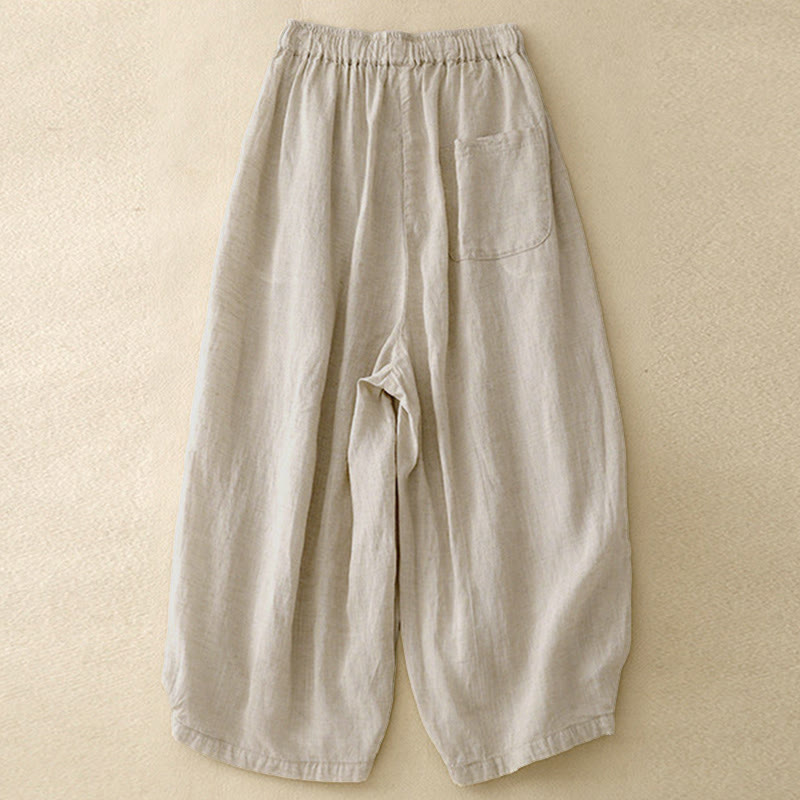 Buddha Stonesサマー エラスティックウエスト レディース カプリ丈 クロップド ハーレムパンツ ポケット付き - image 1