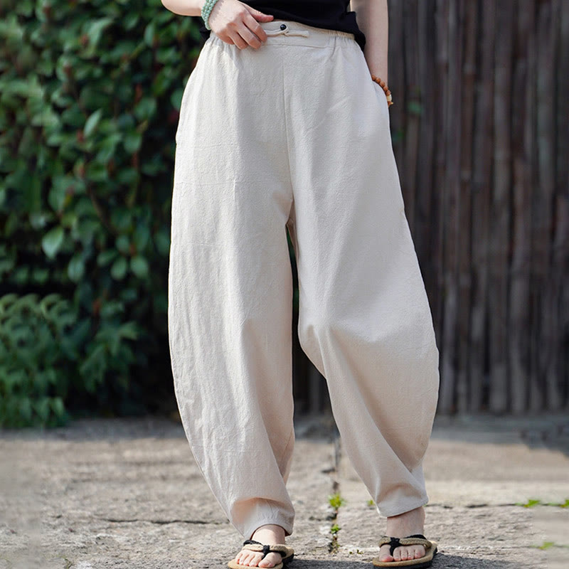 Buddha Stones夏 無地 中国風 カエルボタン ストレートレッグデザイン メンズ コットンリネン パンツ ポケット付き - image 7