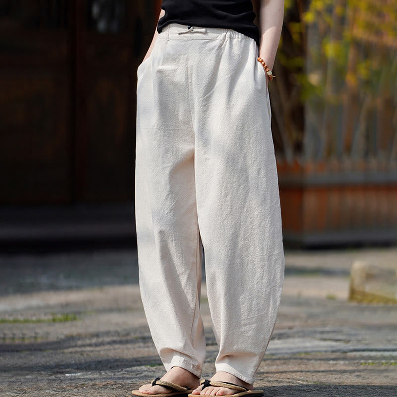 Buddha Stones夏 無地 中国風 カエルボタン ストレートレッグデザイン メンズ コットンリネン パンツ ポケット付き - image 6