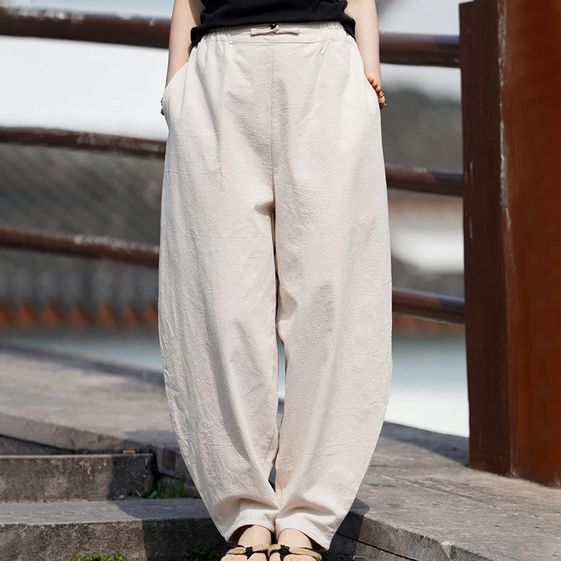 Buddha Stones夏 無地 中国風 カエルボタン ストレートレッグデザイン メンズ コットンリネン パンツ ポケット付き - image 8