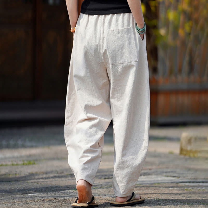 Buddha Stones夏 無地 中国風 カエルボタン ストレートレッグデザイン メンズ コットンリネン パンツ ポケット付き - image 4