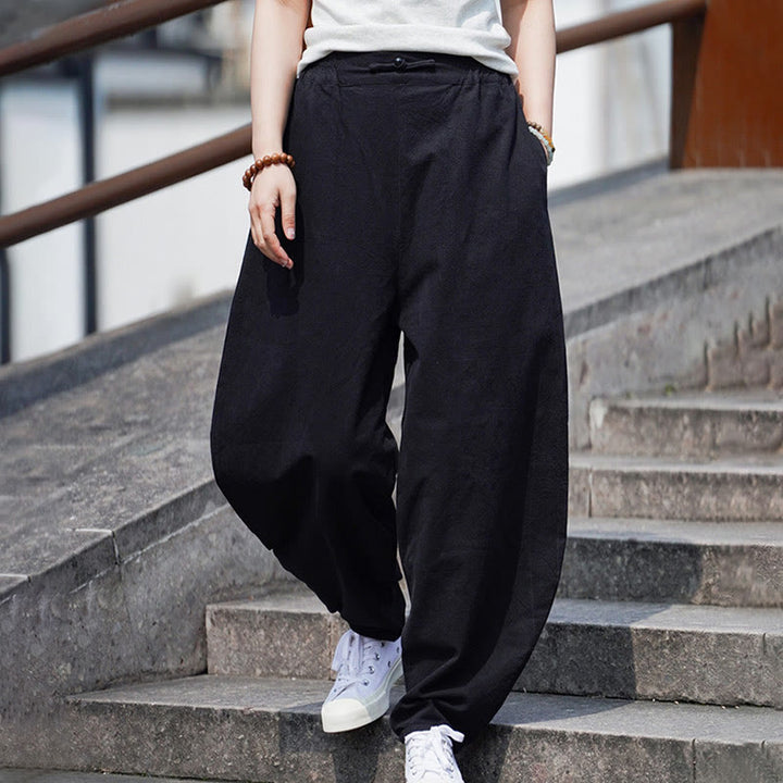 Buddha Stones夏 無地 中国風 カエルボタン ストレートレッグデザイン メンズ コットンリネン パンツ ポケット付き - image 19