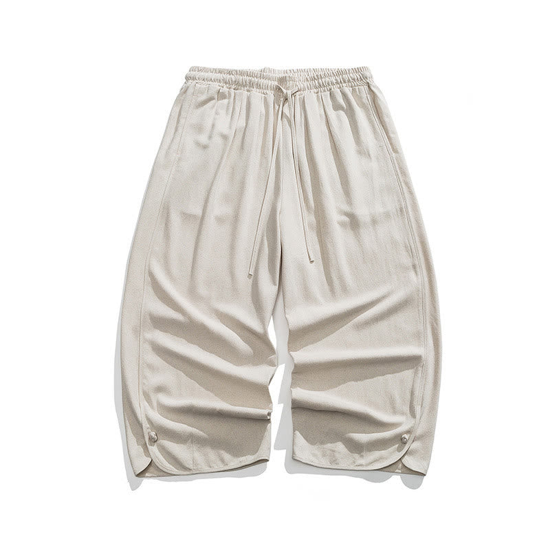 Buddha Stones夏 無地 ドローストリングデザイン リネンコットン メンズ 7-8丈 ポケット付きパンツ - image 11