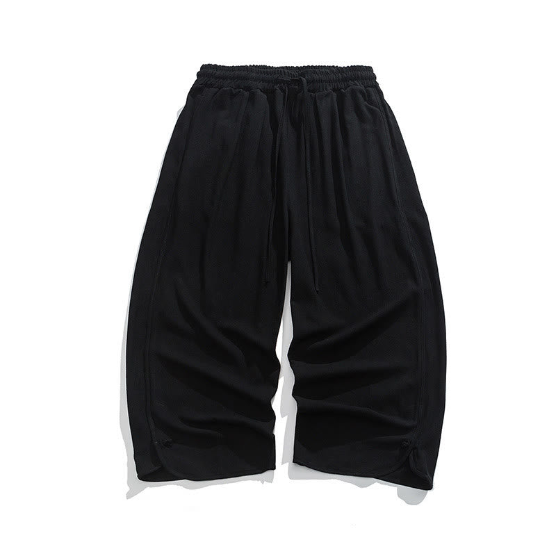 Buddha Stones夏 無地 ドローストリングデザイン リネンコットン メンズ 7-8丈 ポケット付きパンツ - image 26