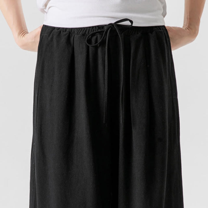 Buddha Stones夏 無地 ドローストリングデザイン リネンコットン メンズ 7-8丈 ポケット付きパンツ - image 23