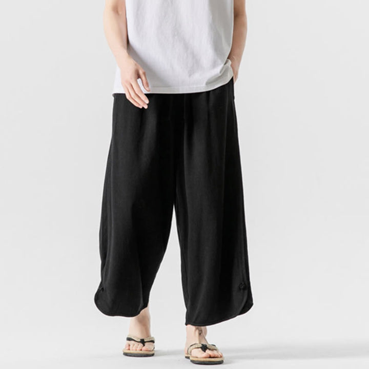 Buddha Stones夏 無地 ドローストリングデザイン リネンコットン メンズ 7-8丈 ポケット付きパンツ - image 13