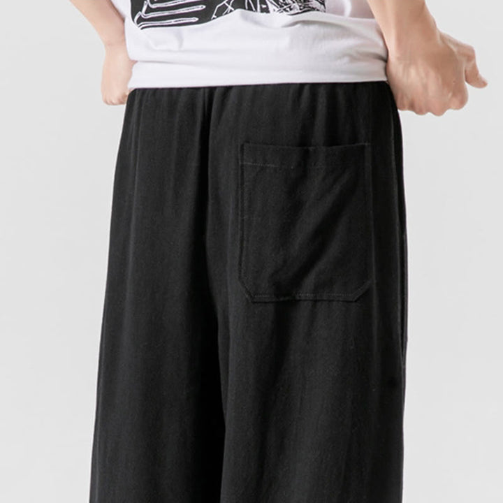 Buddha Stones夏 無地 ドローストリングデザイン リネンコットン メンズ 7-8丈 ポケット付きパンツ - image 24