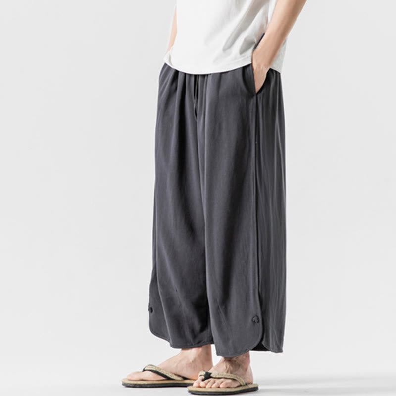 Buddha Stones夏 無地 ドローストリングデザイン リネンコットン メンズ 7-8丈 ポケット付きパンツ - image 33