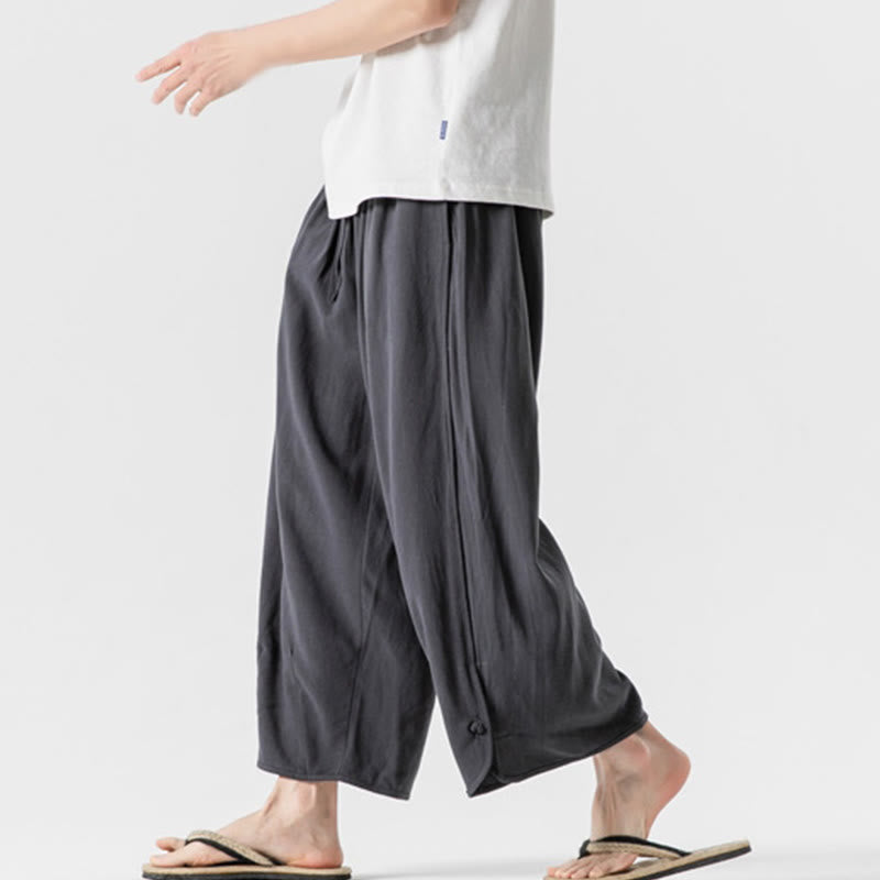Buddha Stones夏 無地 ドローストリングデザイン リネンコットン メンズ 7-8丈 ポケット付きパンツ - image 34