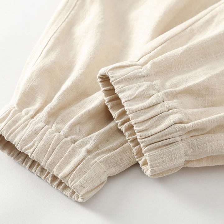 Buddha Stones夏用 ラミー リネン コットン アンクル丈 伸縮性カフス テーパード メンズ パンツ ポケット付き - image 9