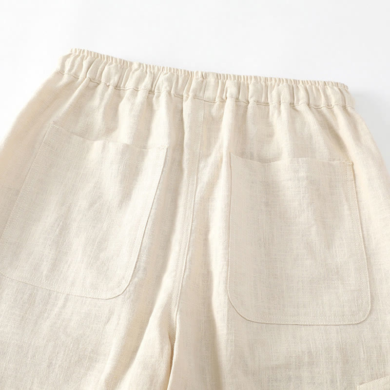 Buddha Stones夏用 ラミー リネン コットン アンクル丈 伸縮性カフス テーパード メンズ パンツ ポケット付き - image 5