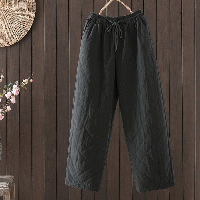 Buddha Stones菱形柄コットンポリエステル厚手レディースパンツ（ポケット付き） - 黒 - US8-10，UK/AU12-14，EU40-42 (2XL) - image 12