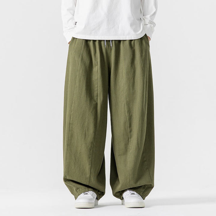 Buddha Stones秋冬 無地 コットン 伸縮性ウエスト メンズ ハーレムパンツ ポケット付き - image 1