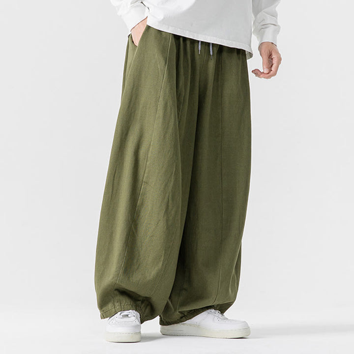 Buddha Stones秋冬 無地 コットン 伸縮性ウエスト メンズ ハーレムパンツ ポケット付き - image 4