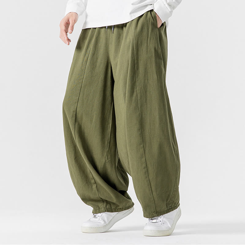 Buddha Stones秋冬 無地 コットン 伸縮性ウエスト メンズ ハーレムパンツ ポケット付き - image 6